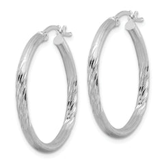 Sterling Silver Rhod-plated 2.5mm Polished/Satin Diamond-cut Hoop Earrings