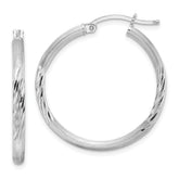 Sterling Silver Rhod-plated 2.5mm Polished/Satin Diamond-cut Hoop Earrings