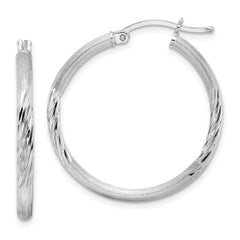 Sterling Silver Rhod-plated 2.5mm Polished/Satin Diamond-cut Hoop Earrings