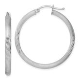 Sterling Silver Rhodium-plated 3mm Polished/Satin Diamond-cut Hoop Earrings