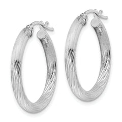 Sterling Silver Rhodium-plated 3mm Polished/Satin Diamond-cut Hoop Earrings