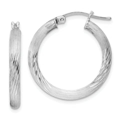 Sterling Silver Rhodium-plated 3mm Polished/Satin Diamond-cut Hoop Earrings