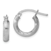 Sterling Silver Rhodium-plated 3mm Polished/Satin Diamond-cut Hoop Earrings
