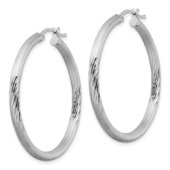 Sterling Silver Rhodium-plated 3mm Polished/Satin Diamond-cut Hoop Earrings