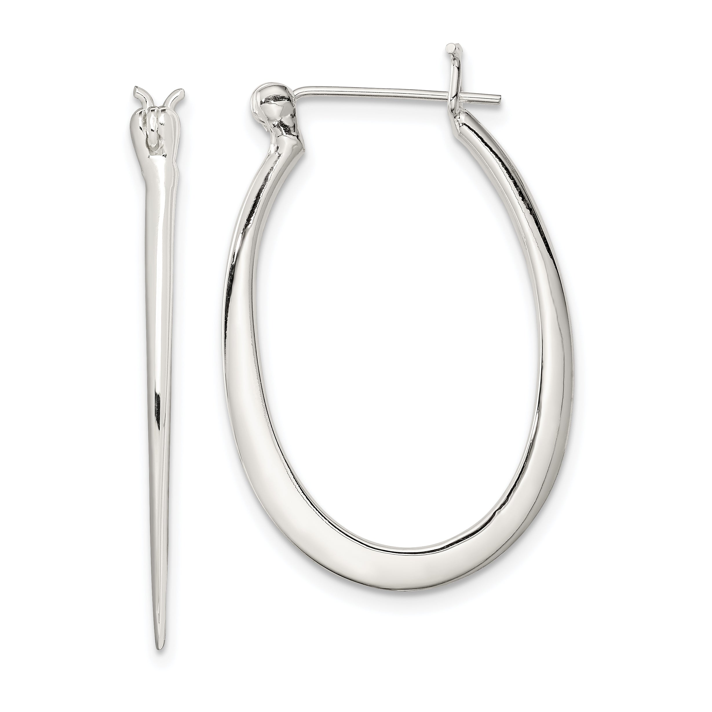 Sterling Silver Polished & Tapered Oval Hoop Earrings