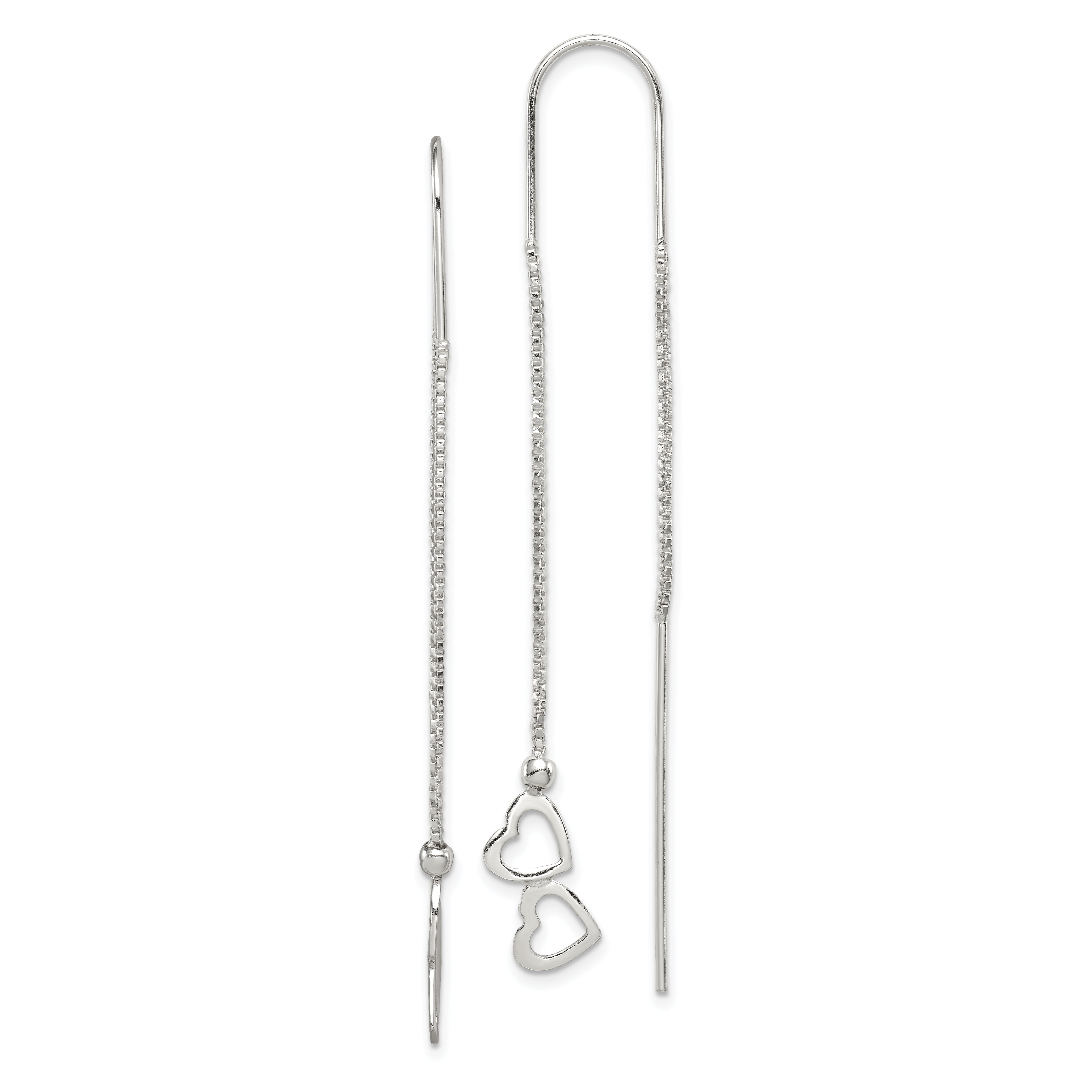 Sterling Silver Polished Double Heart Threader Earrings