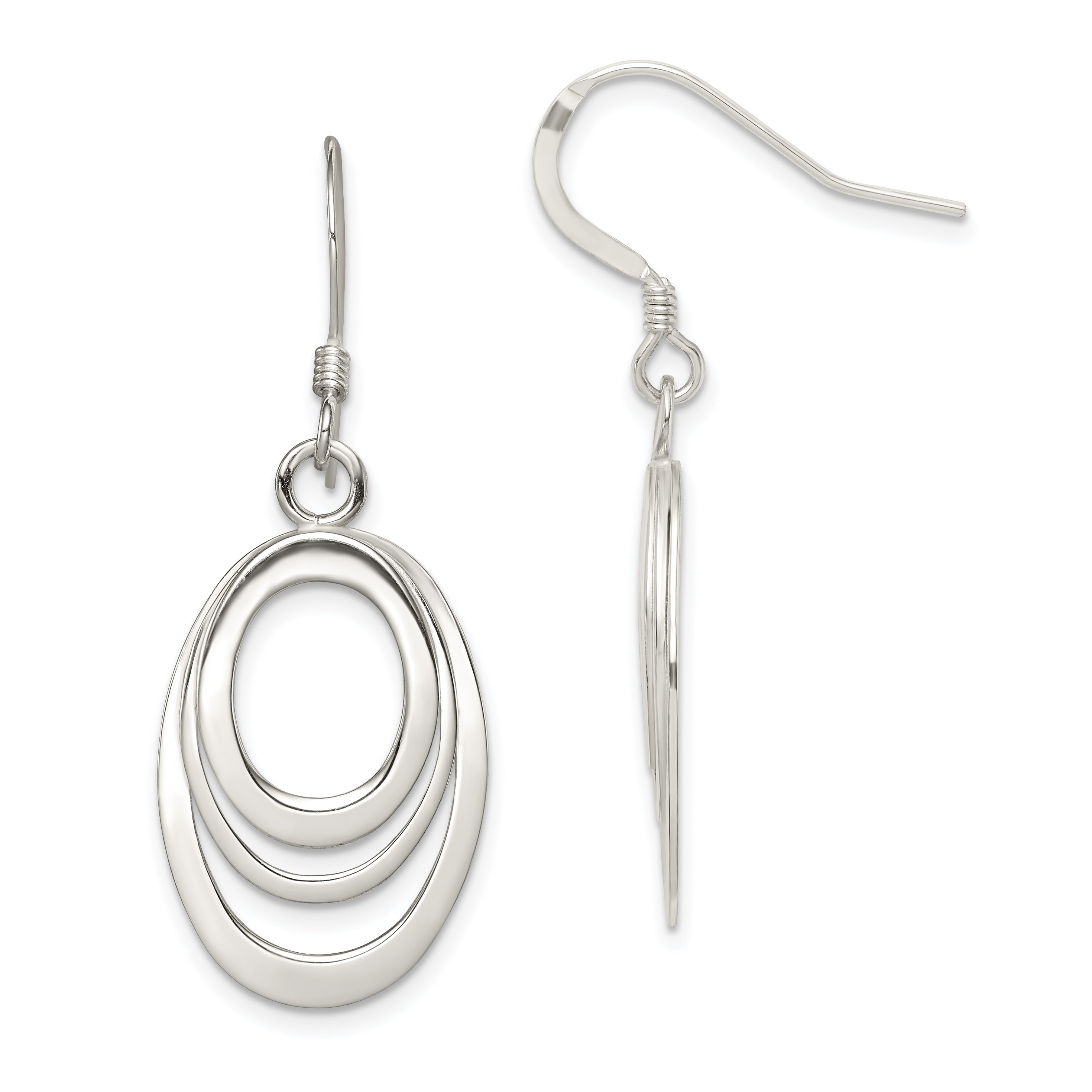 Sterling Silver Polished Triple Oval Dangle Earrings