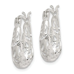 Sterling Silver Polished Filigree Oval Hoop Earrings