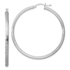 Sterling Silver Rhodium-plated 3mm Polished/Satin Diamond-cut Hoop Earrings