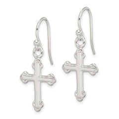 Sterling Silver Polished Budded Cross Dangle Earrings