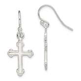 Sterling Silver Polished Budded Cross Dangle Earrings