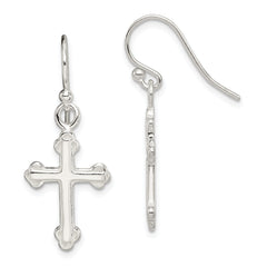 Sterling Silver Polished Budded Cross Dangle Earrings
