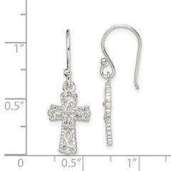 Sterling Silver Polished & Textured Cross Dangle Earrings