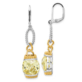 Sterling Silver w/ Gold-tone Vermeil Light Yellow CZ Dangle Earrings