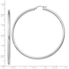 Sterling Silver Rhodium-plated 2.5mm Round Hoop Earrings