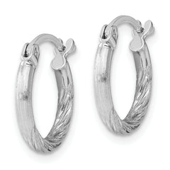 Sterling Silver Rhodium-plated 2mm Polished/Satin Diamond-cut Hoop Earrings