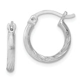 Sterling Silver Rhodium-plated 2mm Polished/Satin Diamond-cut Hoop Earrings