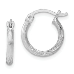 Sterling Silver Rhodium-plated 2mm Polished/Satin Diamond-cut Hoop Earrings
