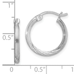 Sterling Silver Rhodium-plated 2mm Polished/Satin Diamond-cut Hoop Earrings