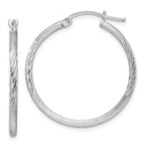 Sterling Silver Rhodium-plated 2mm Polished/Satin Diamond-cut Hoop Earrings