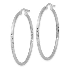 Sterling Silver Rhodium-plated 2mm Polished/Satin Diamond-cut Hoop Earrings