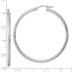 Sterling Silver Rhod-plated 2.5mm Polished/Satin Diamond-cut Hoop Earrings