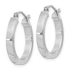 Sterling Silver Rhodium-plated Concave 3x20mm Square Tube Hoop Earrings