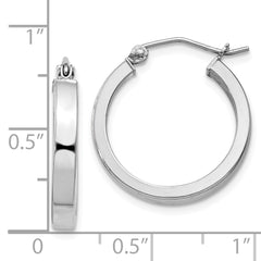 Sterling Silver Rhodium-plated Concave 3x20mm Square Tube Hoop Earrings