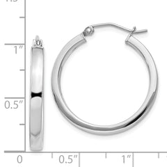 Sterling Silver Rhodium-plated Concave 3x25mm Square Tube Hoop Earrings