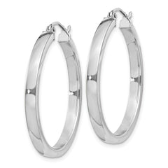 Sterling Silver Rhodium-plated Concave 3x30mm Square Tube Hoop Earrings