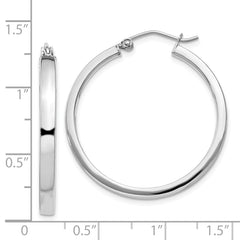 Sterling Silver Rhodium-plated Concave 3x30mm Square Tube Hoop Earrings