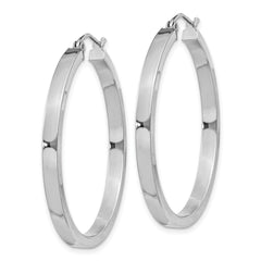 Sterling Silver Rhodium-plated Concave 3x35mm Square Tube Hoop Earrings