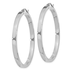 Sterling Silver Rhodium-plated Concave 3x40mm Square Tube Hoop Earrings