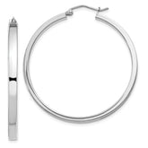 Sterling Silver Rhodium-plated Concave 3x40mm Square Tube Hoop Earrings