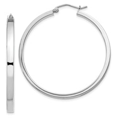 Sterling Silver Rhodium-plated Concave 3x40mm Square Tube Hoop Earrings