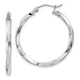 Sterling Silver Rhodium-plated Twisted 2.5x30mmHoop Earrings