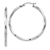 Sterling Silver Rhodium-plated Twisted 2.5x40mmHoop Earrings