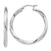 Sterling Silver Rhodium-plated 3x35mmTwisted Hoop Earrings