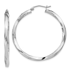 Sterling Silver Rhodium-plated 3x40mmTwisted Hoop Earrings