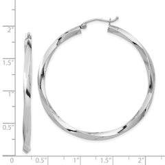 Sterling Silver Rhodium-plated 3x45mmTwisted Hoop Earrings