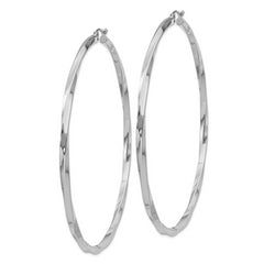 Sterling Silver Rhodium-plated 3x80mmTwisted Hoop Earrings