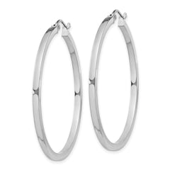 Sterling Silver Rhodium-plated 2x40mm Square Tube Hoop Earrings