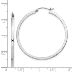 Sterling Silver Rhodium-plated 2x40mm Square Tube Hoop Earrings