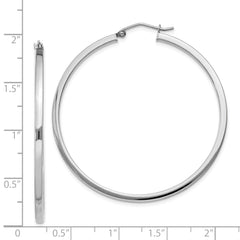 Sterling Silver Rhodium-plated 2x45mm Square Tube Hoop Earrings