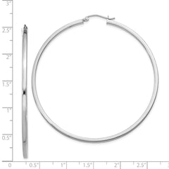 Sterling Silver Rhodium-plated 2x60mm Square Tube Hoop Earrings