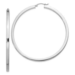 Sterling Silver Rhodium-plated 2x65mm Square Tube Hoop Earrings