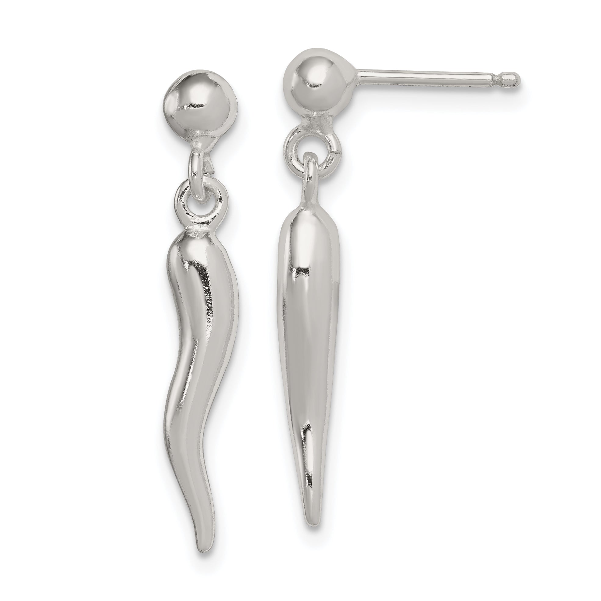 Sterling Silver Polished Italian Horn Post Dangle Earrings
