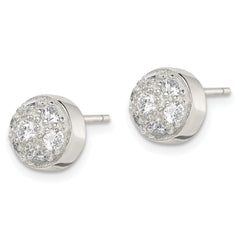 Sterling Silver Rhodium-plated Polished CZ Half Ball Post Earrings