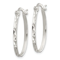 Sterling Silver Rhod-plated Polished/Textured 2mm Oval Hoop Earrings