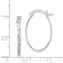 Sterling Silver Rhod-plated Polished/Textured 2mm Oval Hoop Earrings
